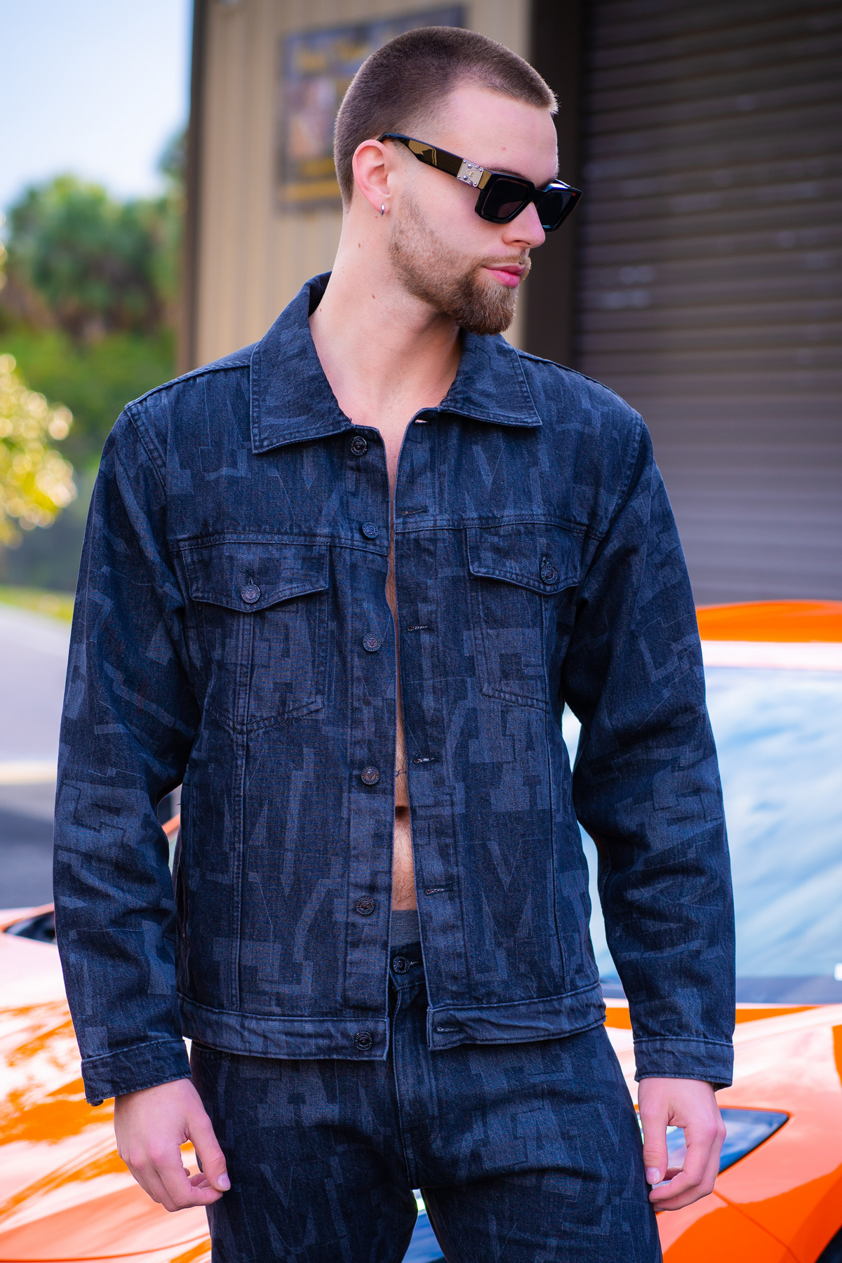 MYFA Black Denim Wash Trucker Jacket