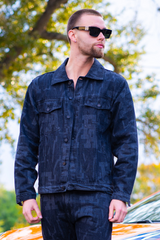 MYFA Black Denim Wash Trucker Jacket