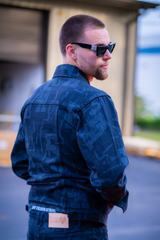 MYFA Black Denim Wash Trucker Jacket