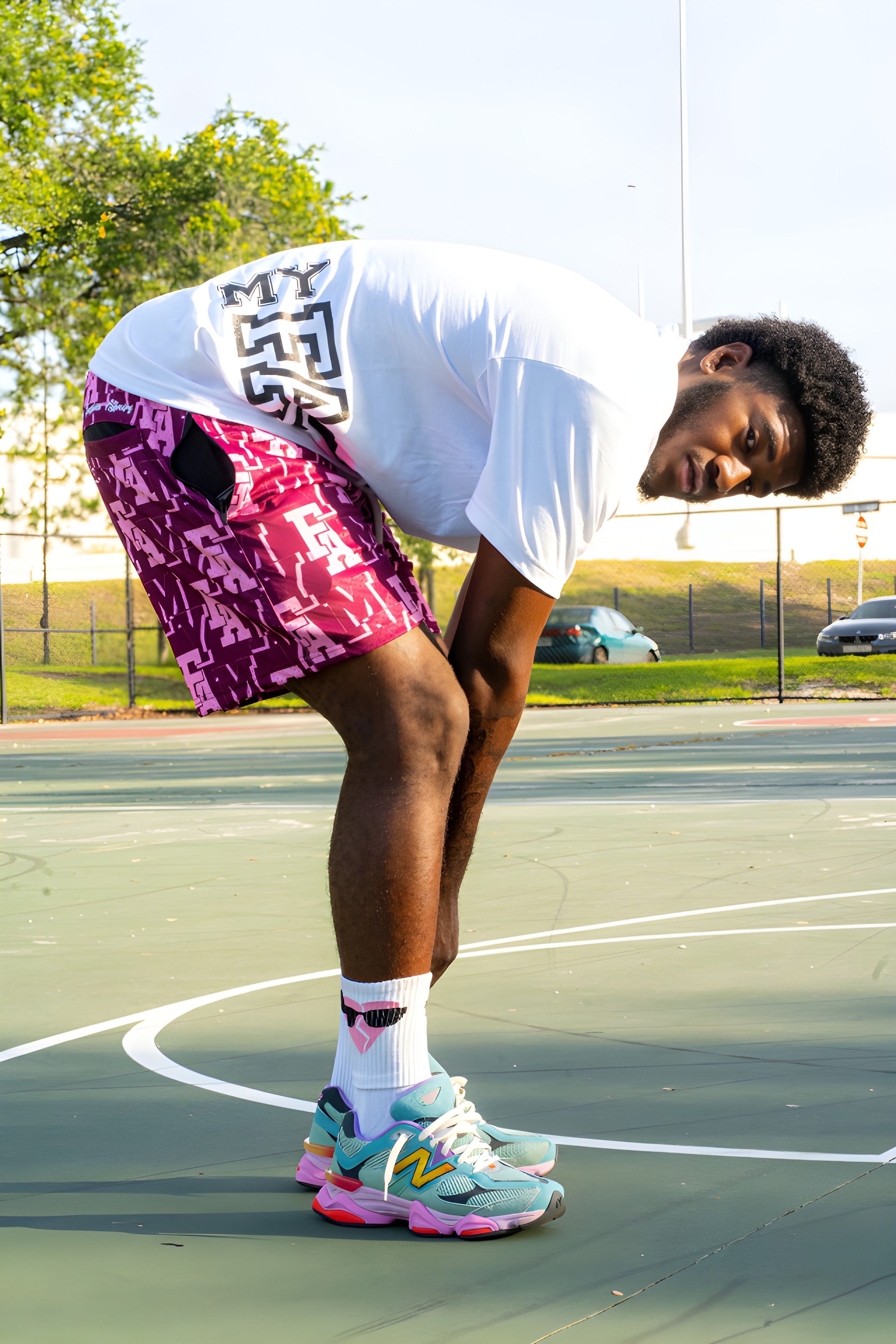 White/Pink Jumbo Logo Drop Shoulder Tee (UNISEX)