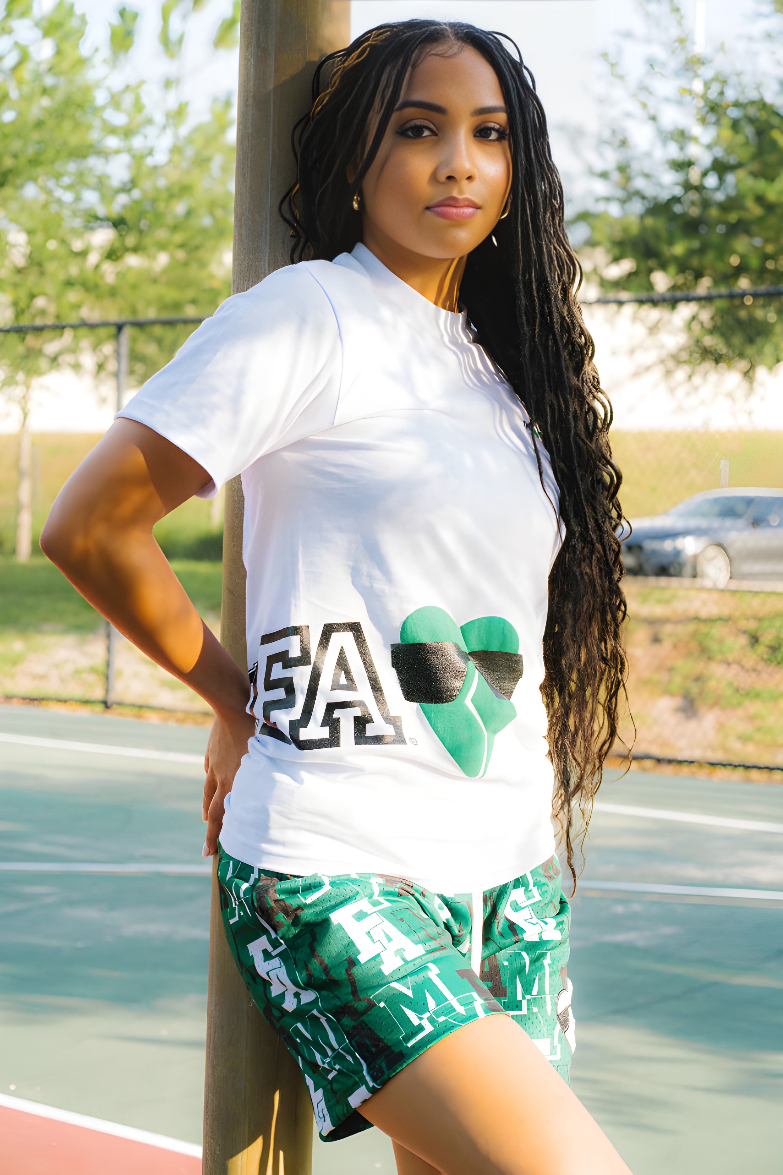 White/Pine Green Jumbo Logo Drop Shoulder Tee (UNISEX)