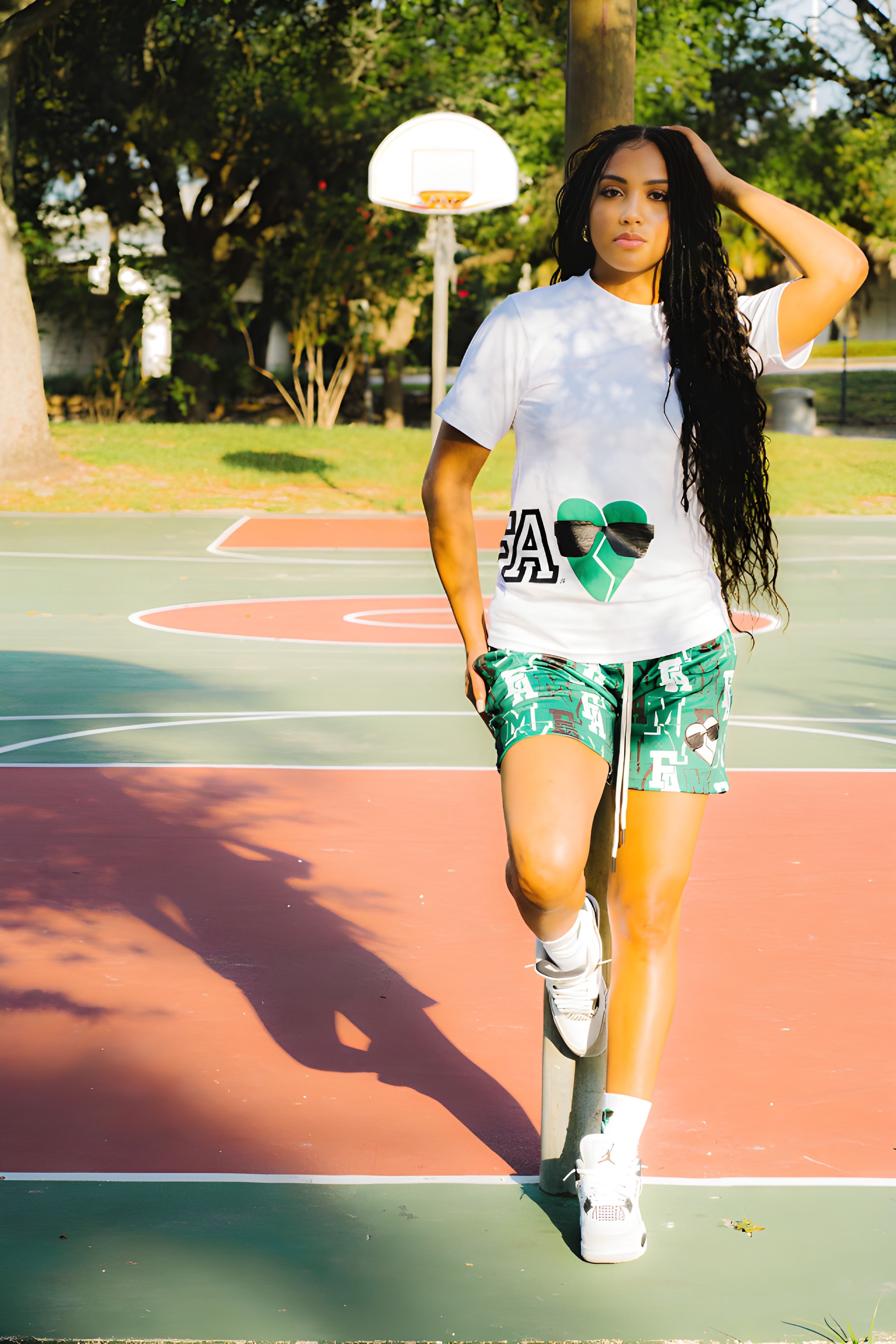 White/Pine Green Jumbo Logo Drop Shoulder Tee (UNISEX)