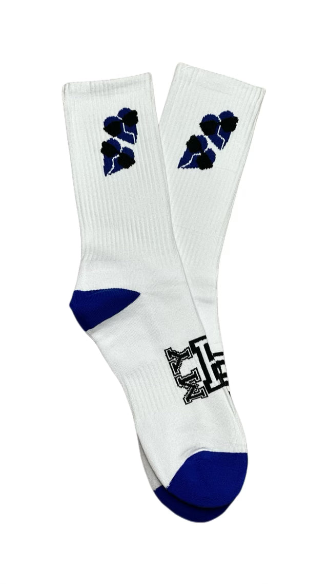 Classic Double Logo Cushioned Socks: White Color with  Royal Logo