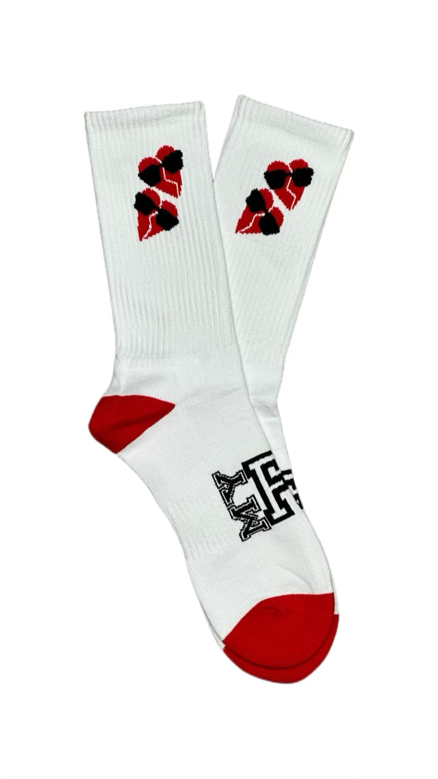 Classic Double Logo Cushioned Socks: White Color with Red Logo