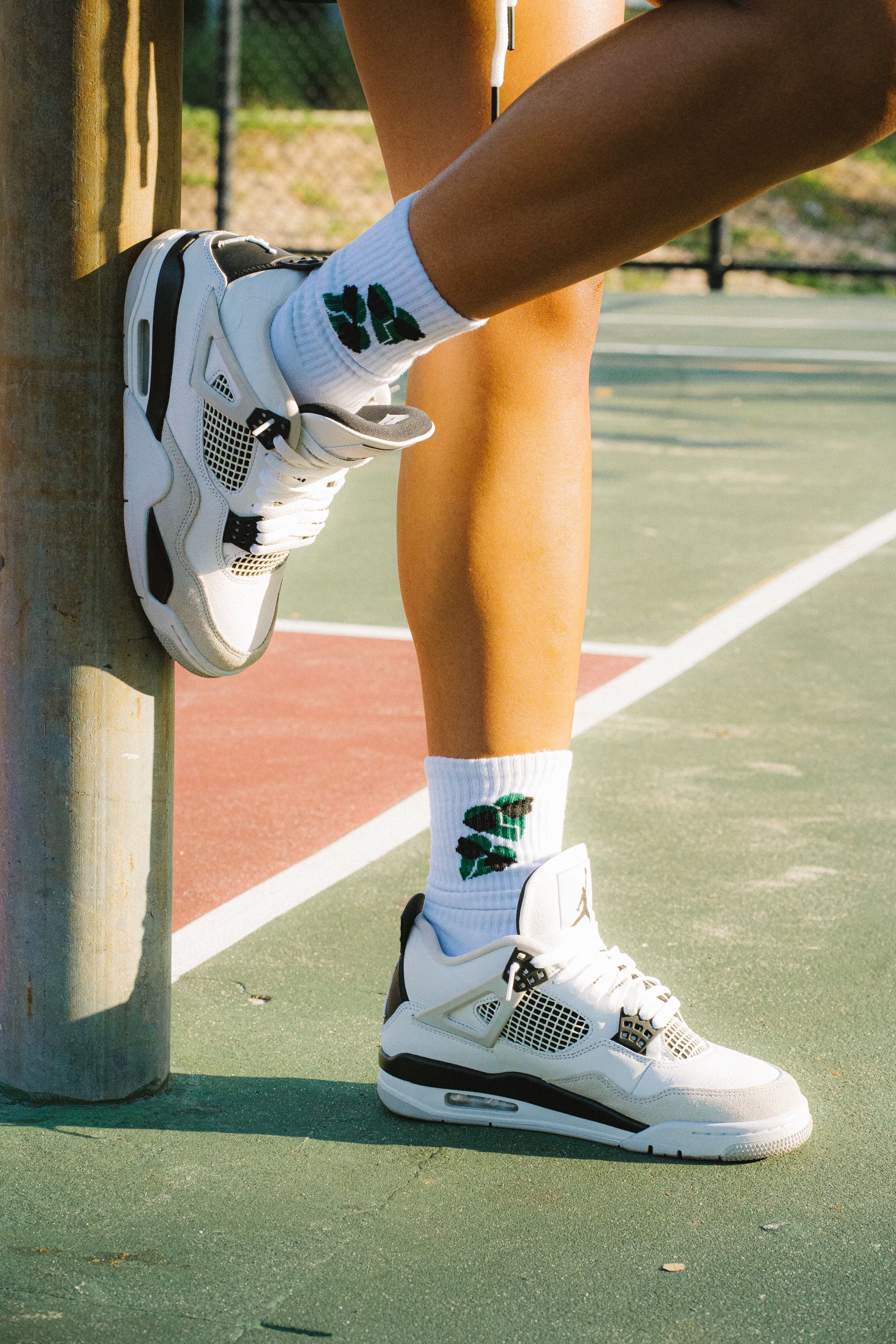 Classic Double Logo Cushioned Socks: White Color with Green Logo