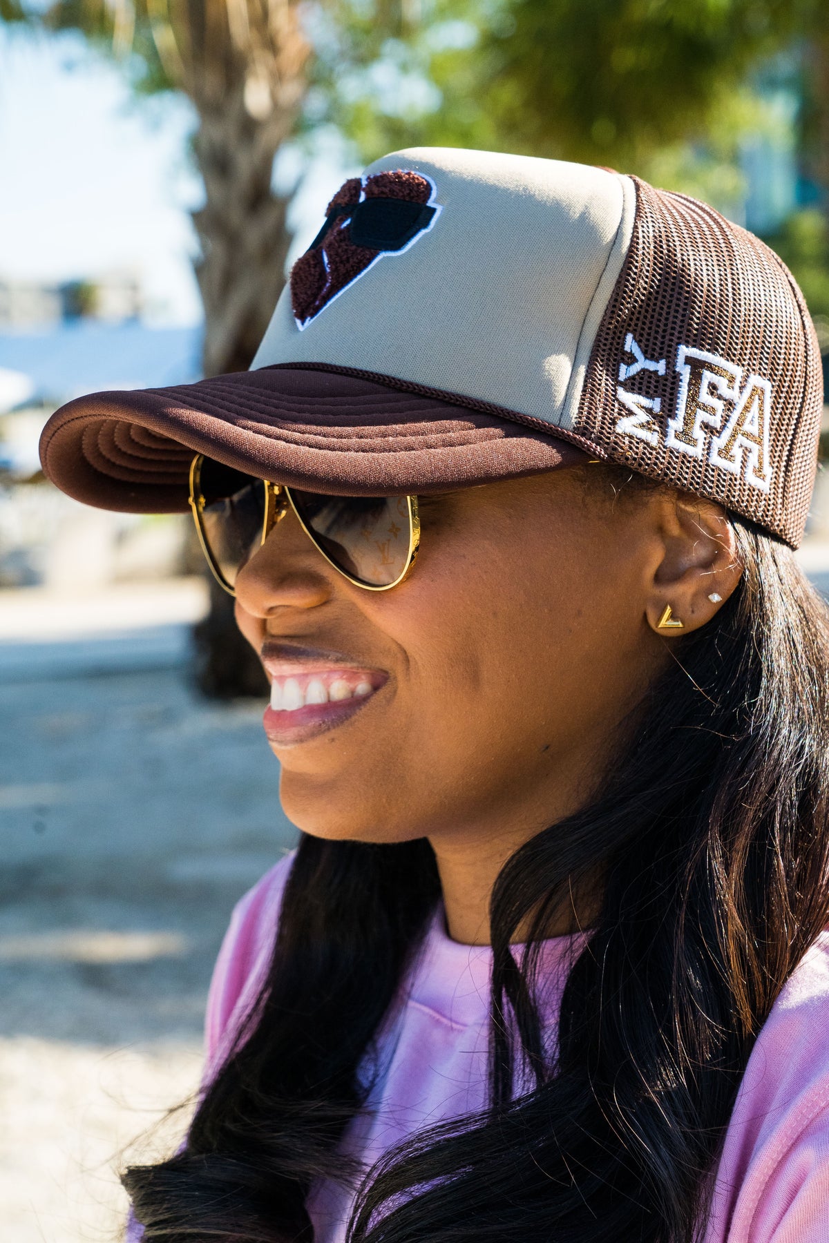 MYFA SnapBack Trucker Hat: Brown/Brown Logo