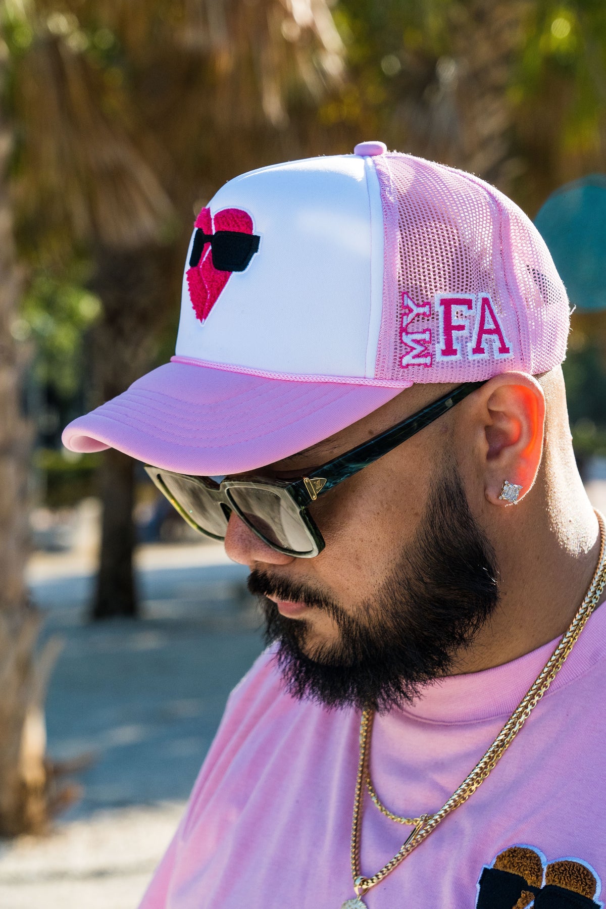 MYFA SnapBack Trucker Hat: Pink/Fuchsia Logo